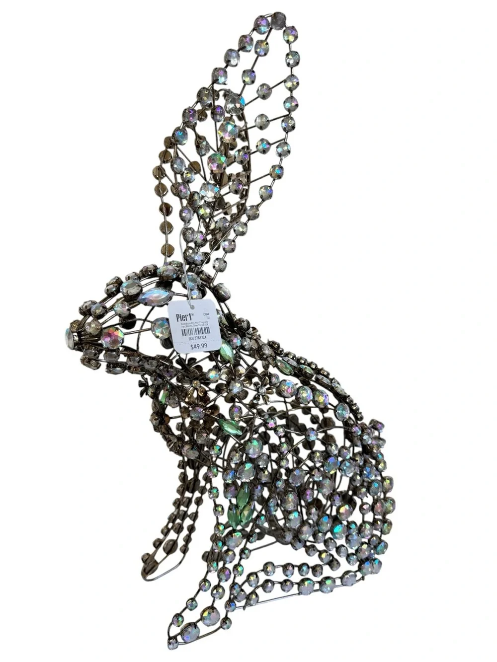 Pier 1 Jeweled Easter Bunny Rabbit Metal Wire Gems Crystals Pink Green New
